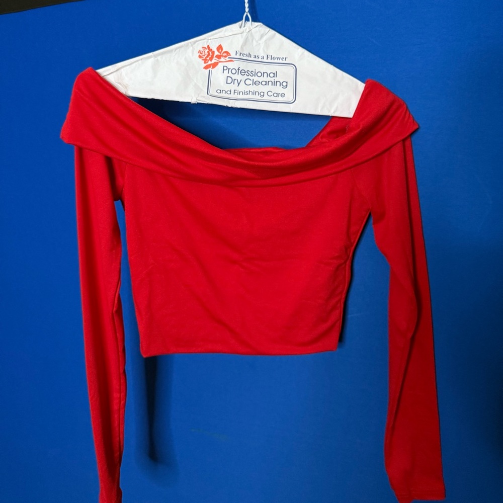 Tresser Stylish Red Off-Shoulder Blouse